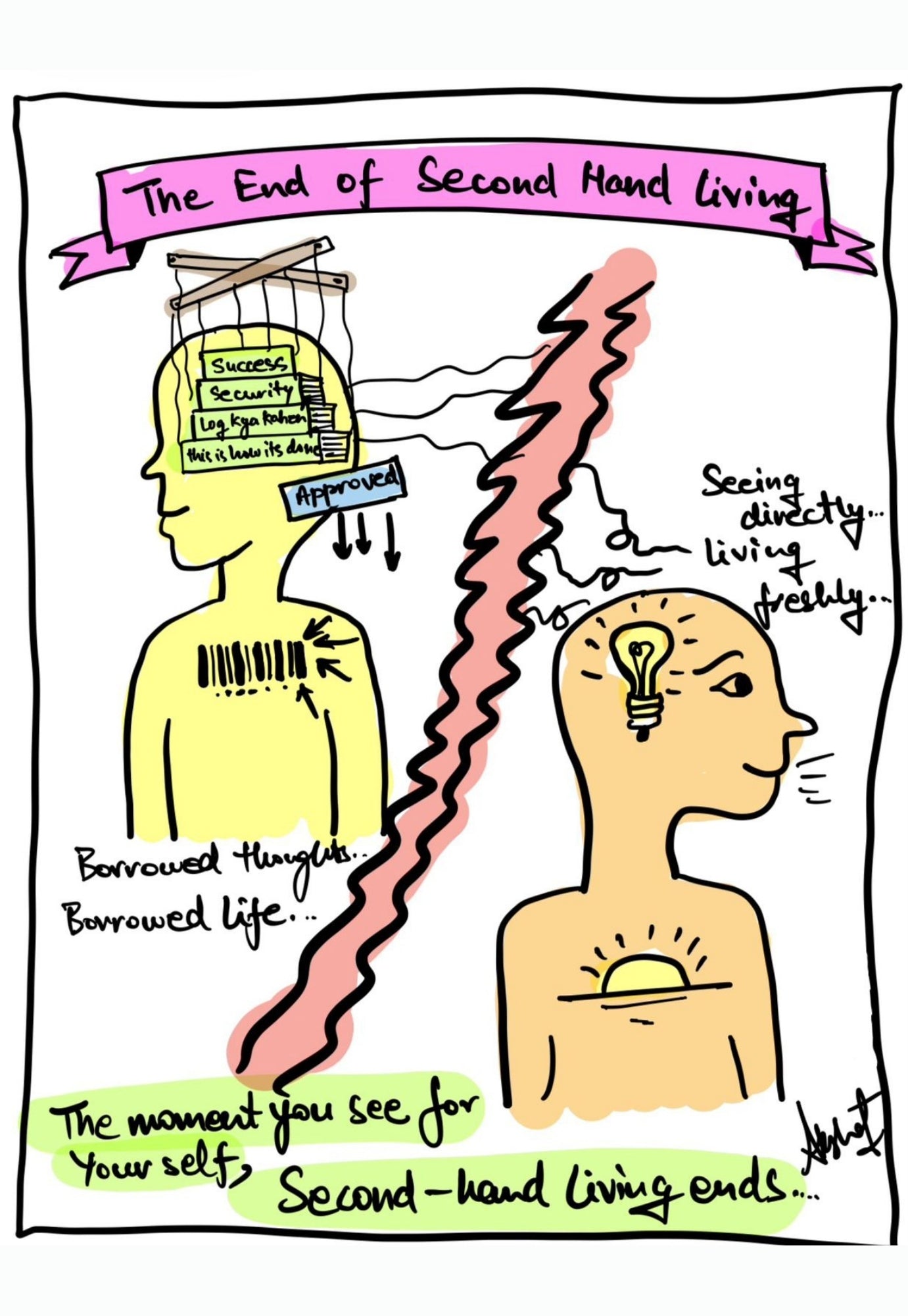 Ending Second-Hand Living for Direct Realization - doodle art by Akshat Bansal