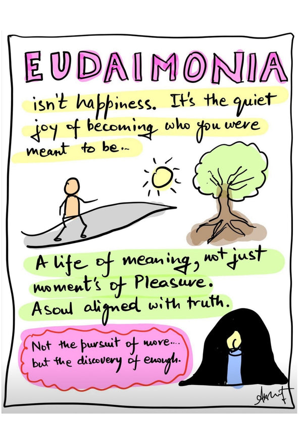 Eudaimonia and the Sustainable Joy of Virtue - doodle art by Akshat Bansal